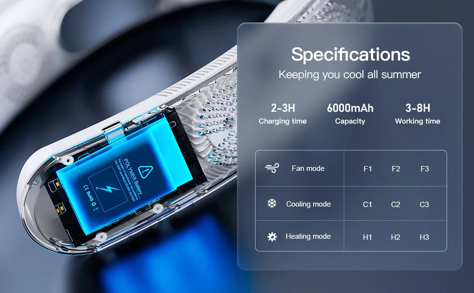 2025 New Wearable Air Conditioner USB Rechargeable Portable 3 Refrigeration Hanging Neck Fan Mute 6000mAh Outdoor Summer Cooler