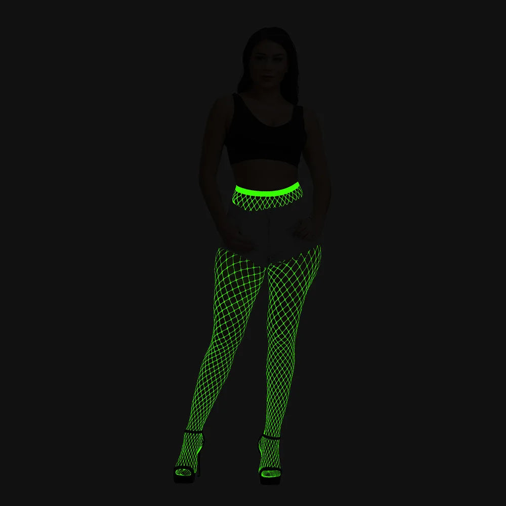 Pole Dance Clothing Luminous Glowing Lingerie Sexy Bodystocking Women Fishnet Gogo Dancer Outfit Rave Bodysuit Exotic Party