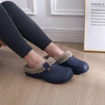 Fashion Men Cotton Slippers Winter Women Men Short Plush Slippers Casual Waterproof Garden Men Shoes New Fur Furry Cotton Shoes