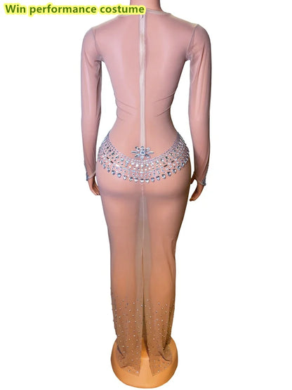 Three Point Tight And Sexy Perspective Full Diamond Mesh Nightclub Bar DJ Hot Dance Party Performance Costumes
