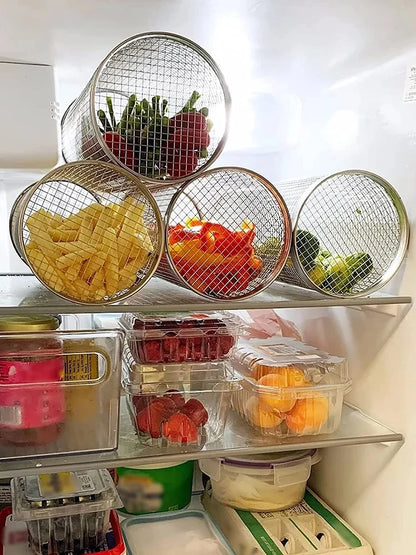 Portable BBQ Basket Stainless Steel Rolling Grilling Basket Wire Mesh Cylinder Grill Basket Round Outdoor Camping Barbecue Rack