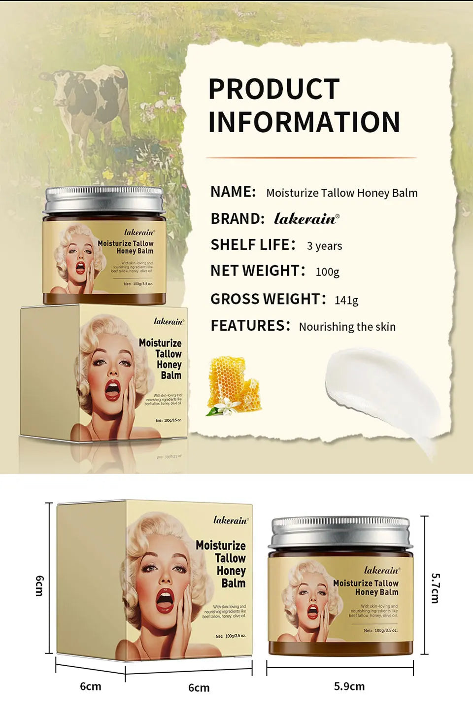 2pcs Whipped Beef Tallow and Manuka Honey Balm100ml Organic Face Cream Moisturizer Body Lotion Skin Care and Lip Balm