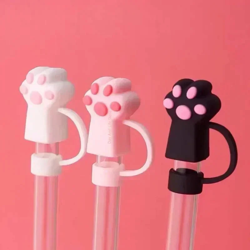 1/3Pcs Cartoon Cute Cat Claw Straw Cover Glass Beverage Dustproof Straw Cover Kitchen Beverage Straw Accessories