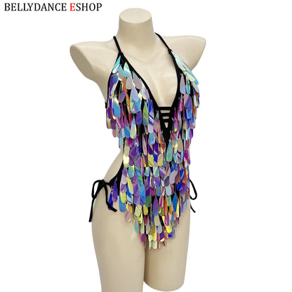 Sparkly Beaded One-Piece Bodysuit Sexy Party Show Club Wear Rave Nightclub Outfit gogo costume Stage Performance Dance Clothes