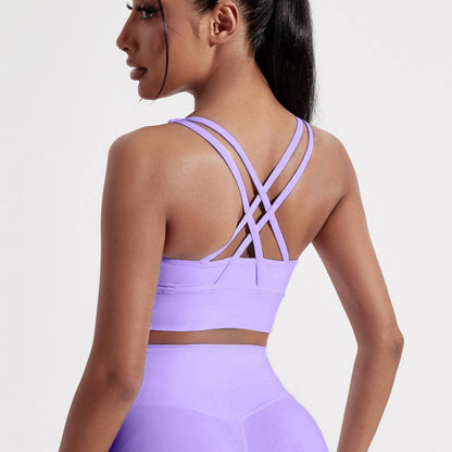 Solid Color Women Cross back Fitness sport Bra high strength Tight Top Comprehensive Training Gym Yoga Underwear With Chest Pad