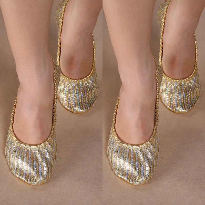 Women Girl Belly Dance Shoes Striped Slipper Flat Ballet Gymnastics Dancing Shoes Soft Sole Non-slip Flat Shoes