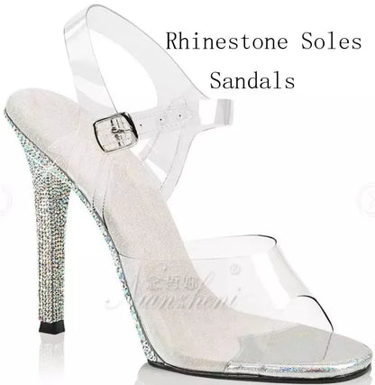 12cm high heel shoes modeling performance, bikini competition shoes, rhinestone soles stripper  fetish sandals evening 5 inches