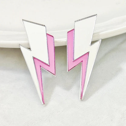 KUGUYS Two Tone Lightning Stud Earrings for Women Glitter Mirror Neon Acrylic Beach Jewelry Summer Accessories