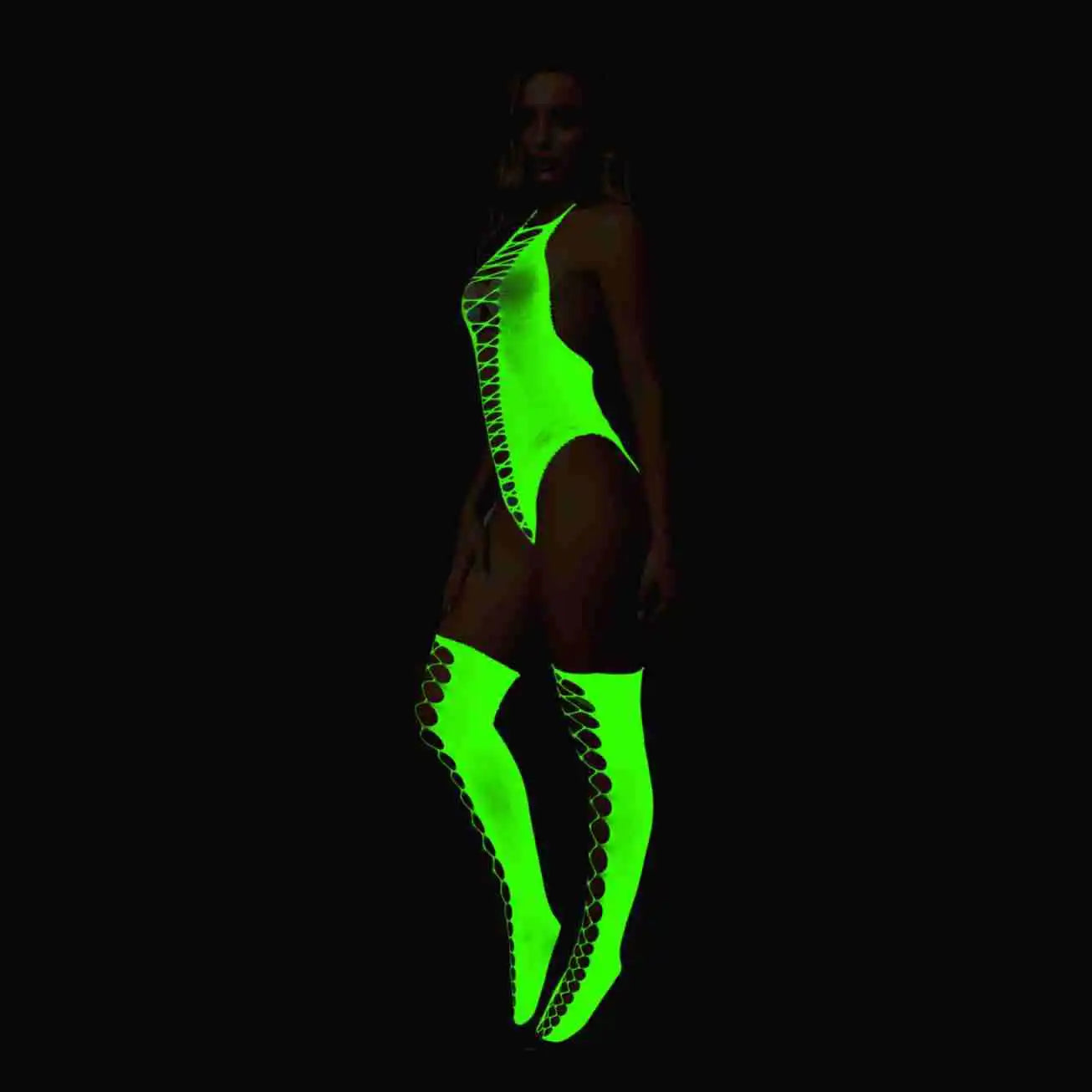 Pole Dance Clothing Luminous Glowing Lingerie Sexy Bodystocking Women Fishnet Gogo Dancer Outfit Rave Bodysuit Exotic Party
