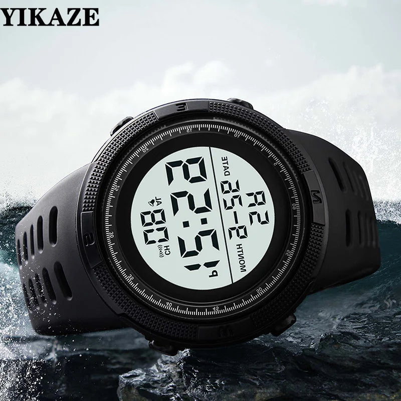 YIKAZE Men's Digital Electronic Watch Sports Glow 50mm Large Dial Student Outdoor Adventure Trend Multifunctional Watches Clock
