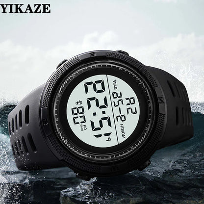YIKAZE Men's Digital Electronic Watch Sports Glow 50mm Large Dial Student Outdoor Adventure Trend Multifunctional Watches Clock