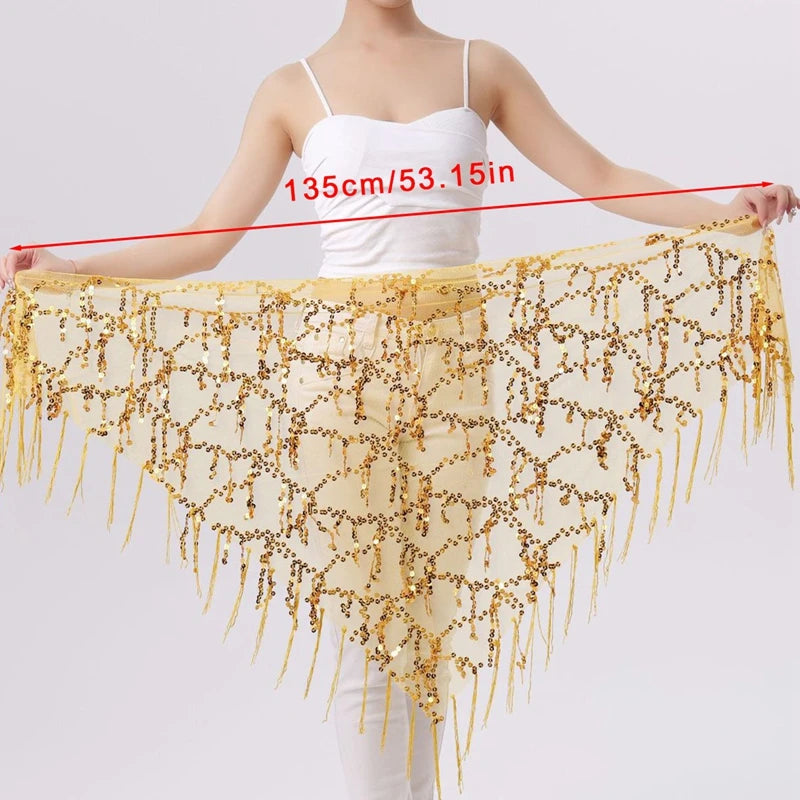 New Belly Dance Costumes Sequins Tassel Indian Belly Dance Hip Scarf for Women Dance Performance Waist Belt