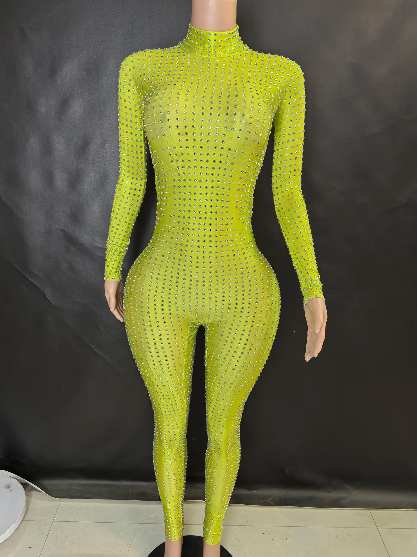 Sparkly Long Sleeve Crystal Rompers Pole DanceBodycon Bodysuits Stage Performance WearWomen Party One Piece Jumpsuits  7G
