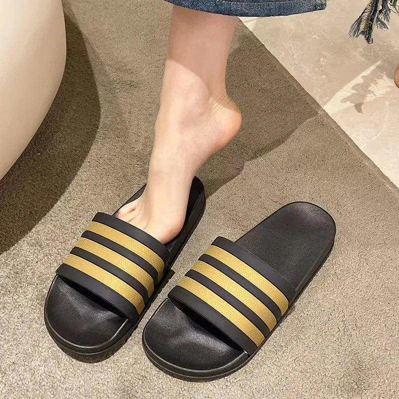 New Cross-Border Style Slippers For Men Anti-Slip Indoor Bathroom Use Couple Home Outer Wear PVC Soled And Faced Slippers For Wo