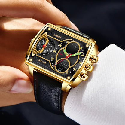 LIGE Digital Men's Watches Fashion Square Military Stainless Casual Sports Quartz Electronic Watch Waterproof Male Alarm Clocks