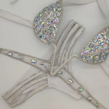 Nightclub Bar Sexy Rhinestones Bikini Set Pole Dance Costume Women Club Party DJ DS Dancer Performance Rave Outfit Diamond Bra