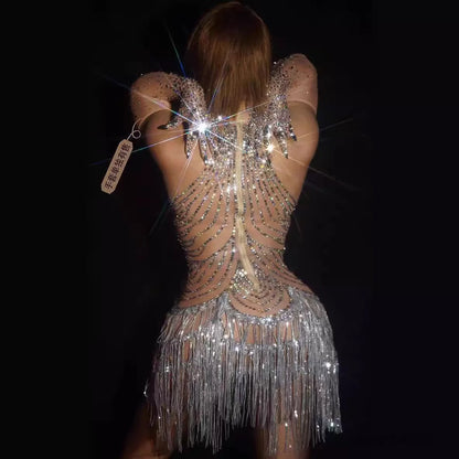 2024 Women's Sequins Backless Strap Bar Show Host Dress