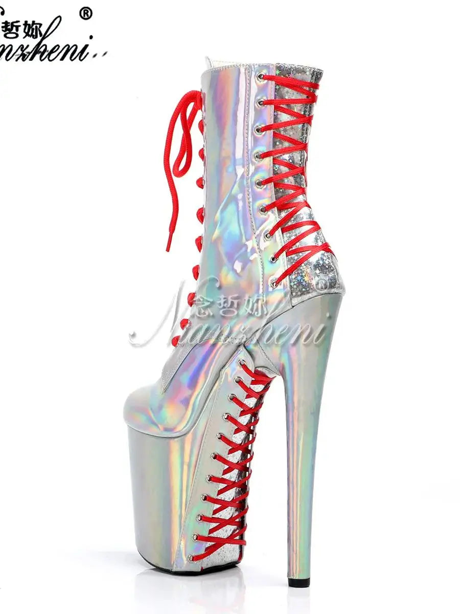 Clubbing gladiator Big Size Pole Dance Shoes Platform Ankle Boots 20cm Lace Up Stripper 8Inches High Heels Exotic  Sexy Fetish