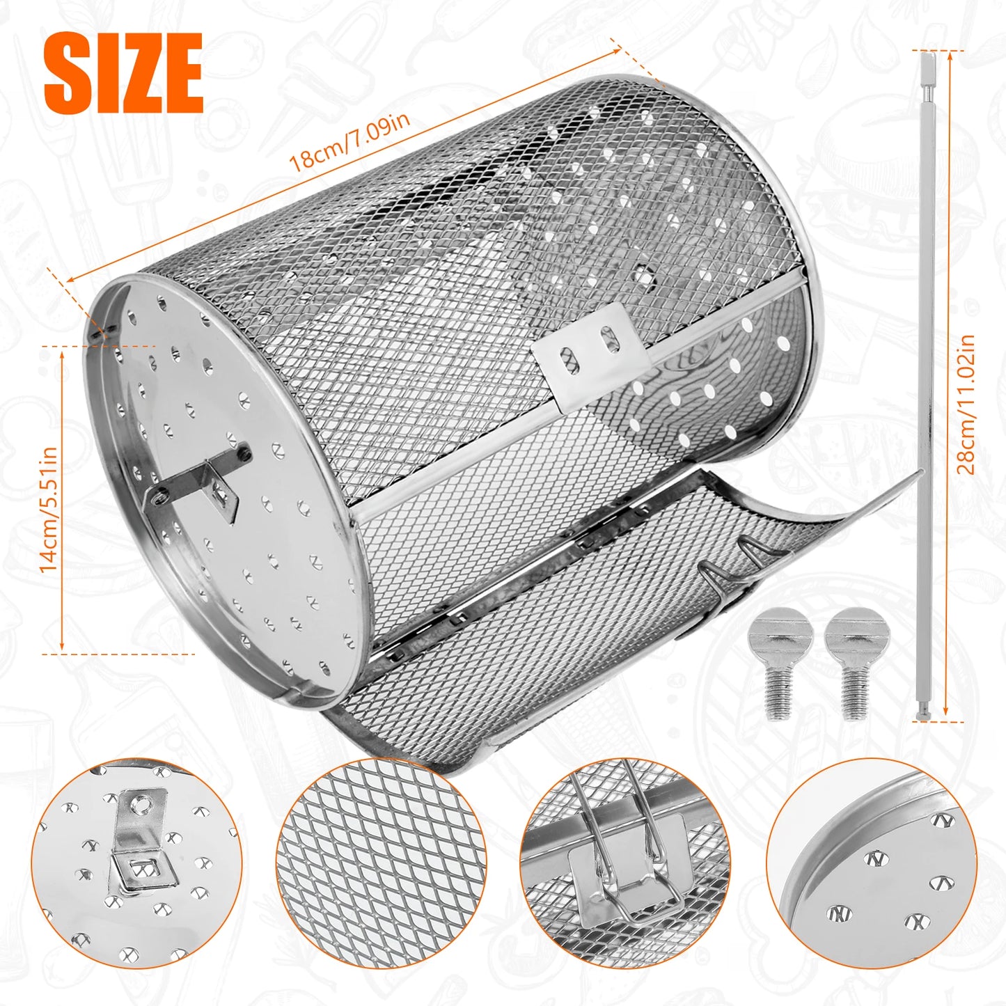 Rotisserie Basket 360° Rotated Stainless Steel Rotisserie Grill Roaster Non-Stick Washable Heat Resistant Oven Round Rack Basket