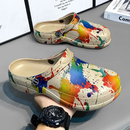 Graffiti Beach Platform Shoes Outdoor 2025 Style Adult Eva Trend Slippers for Men Summer Sale Designer Luxury Fun Sandals Man