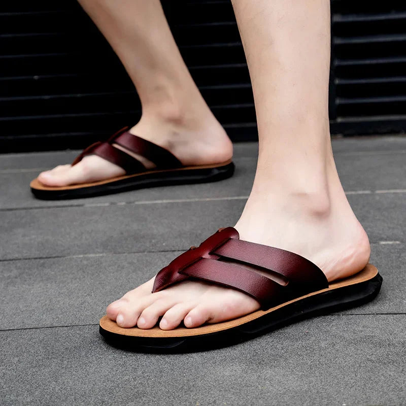 Mens Flip Flops Artificial Leather Slippers Beach Shoes Summer Casual Chanclas Hombre Infradito Uomo Japonki Sales Promotion