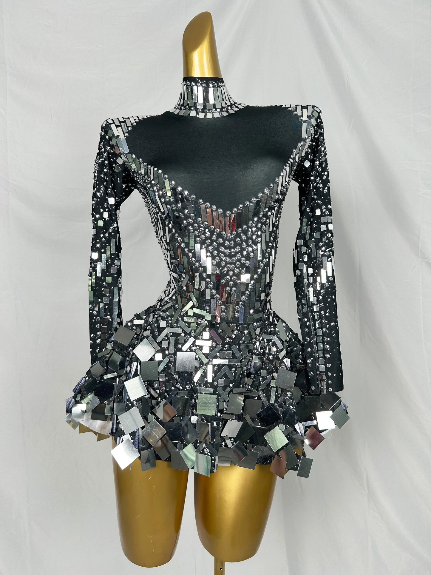 Women's Sexy Stage Rhinestones Mirrors Bodysuit Birthday Celebrate Party Outfit Singer Dancer Show Leotard Performance Costume