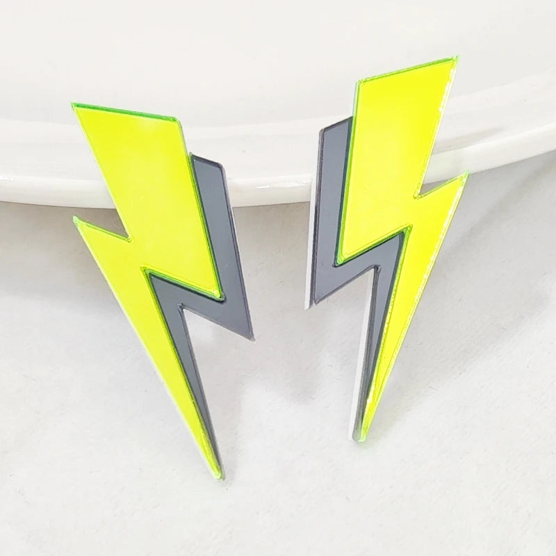 KUGUYS Two Tone Lightning Stud Earrings for Women Glitter Mirror Neon Acrylic Beach Jewelry Summer Accessories