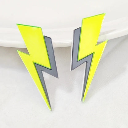 KUGUYS Two Tone Lightning Stud Earrings for Women Glitter Mirror Neon Acrylic Beach Jewelry Summer Accessories