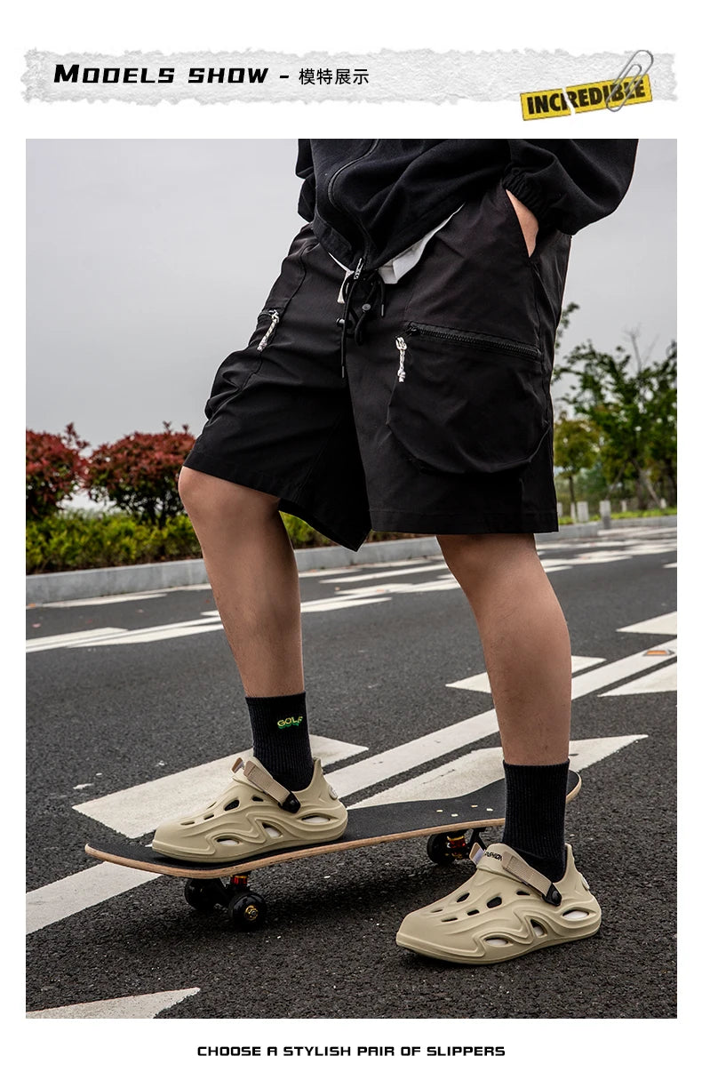 Summer Eva Commuting Slides Clogs Men's Slippers Sandals Beach Water Shoes Trendy Flip Flops Male Slipper Camping Driving
