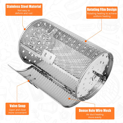 Rotisserie Basket 360° Rotated Stainless Steel Rotisserie Grill Roaster Non-Stick Washable Heat Resistant Oven Round Rack Basket