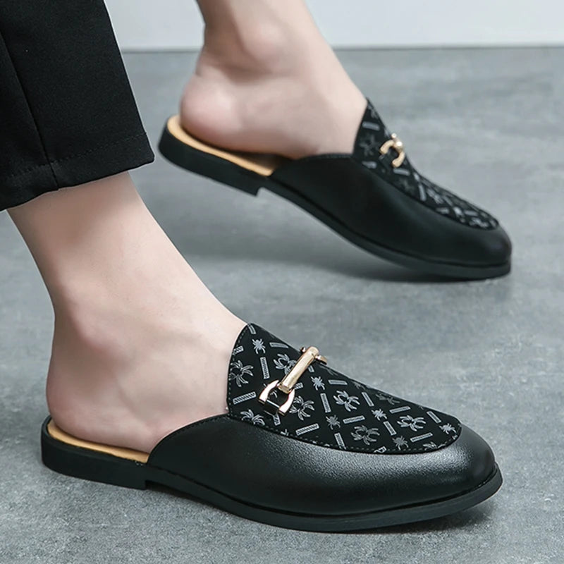 Luxury Designer Brand Men's Printing Pattern Sandals Half Sequin Shoes For Men Mules Casual Shoes Slides Loafers Slippers