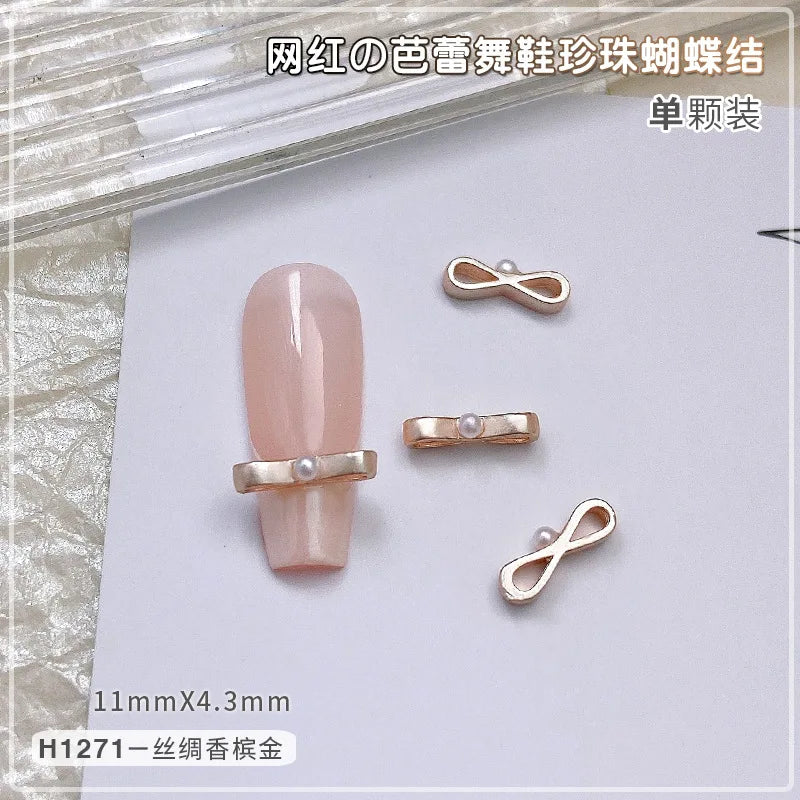 10Pcs Ballet Dance Shoes 3D Nail Charms 8mm Pink Metal Dance Shoes Ribbon Nail Art DIY Kawaii Ballet Bows Manicure Supplies &*&