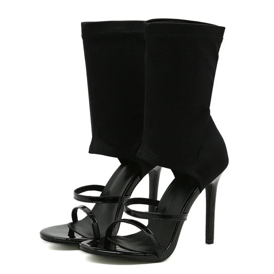 Eilyken Sexy Spring Autumn Stretch Boots High Heels Women Sandals Fashion Peep Toe Ankle Strap Hollow Pumps Pole Dancing Shoes