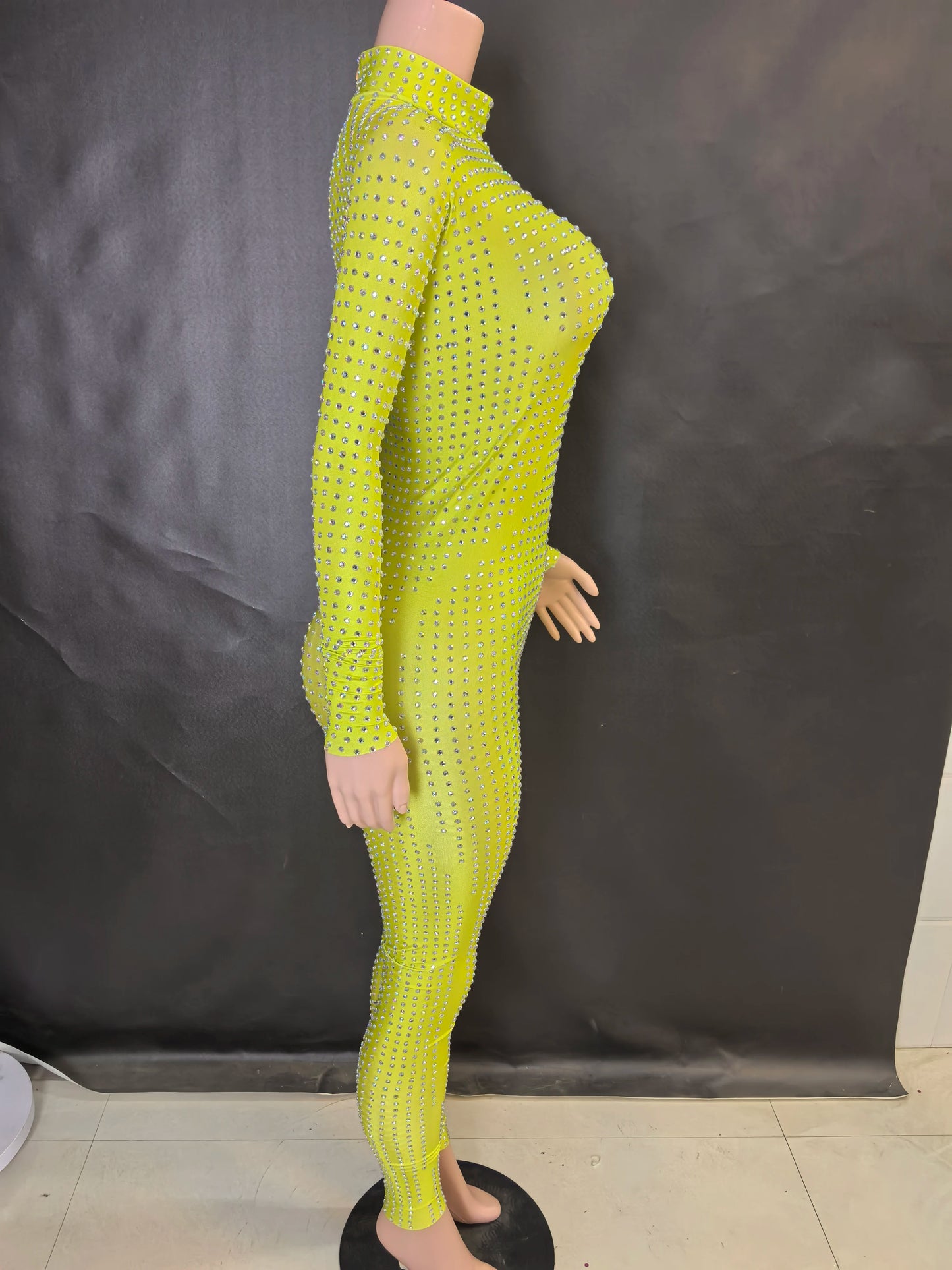 Sparkly Long Sleeve Crystal Rompers Pole DanceBodycon Bodysuits Stage Performance WearWomen Party One Piece Jumpsuits  7G