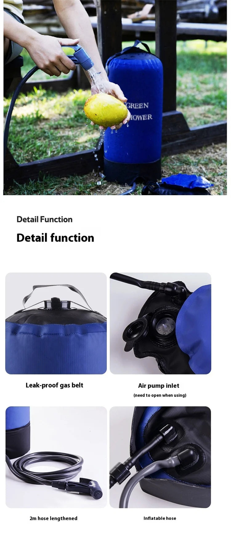 Lohascamping Outdoor Pressure Shower Portable 11L Inflatable Shower Water Bag Camping Lightweight PVC Bathing Bag Washing Tools