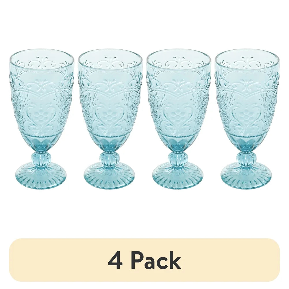 Amelia Teal Goblet Set of 4 Vintage Inspired Glasses Dishwasher Safe Elegant Drinkware Special Occasions and Everyday Use