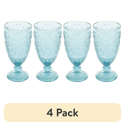 Amelia Teal Goblet Set of 4 Vintage Inspired Glasses Dishwasher Safe Elegant Drinkware Special Occasions and Everyday Use