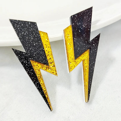 KUGUYS Two Tone Lightning Stud Earrings for Women Glitter Mirror Neon Acrylic Beach Jewelry Summer Accessories