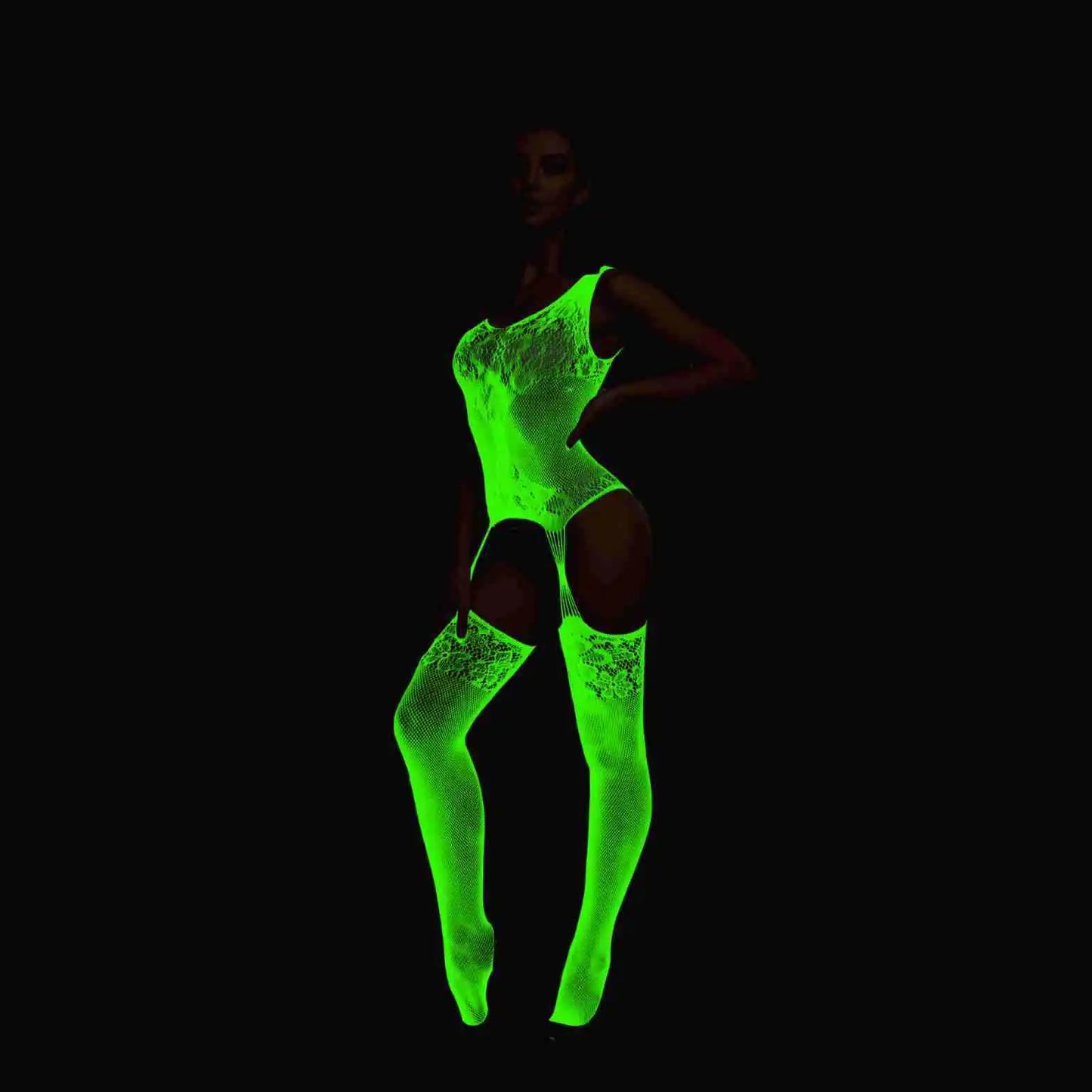 Pole Dance Clothing Luminous Glowing Lingerie Sexy Bodystocking Women Fishnet Gogo Dancer Outfit Rave Bodysuit Exotic Party
