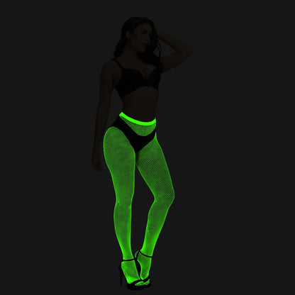 Pole Dance Clothing Luminous Glowing Lingerie Sexy Bodystocking Women Fishnet Gogo Dancer Outfit Rave Bodysuit Exotic Party