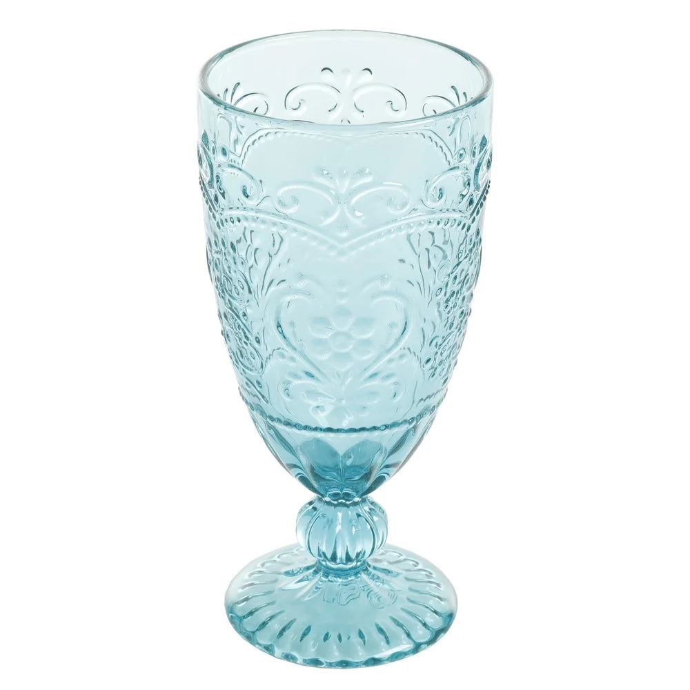 Amelia Teal Goblet Set of 4 Vintage Inspired Glasses Dishwasher Safe Elegant Drinkware Special Occasions and Everyday Use