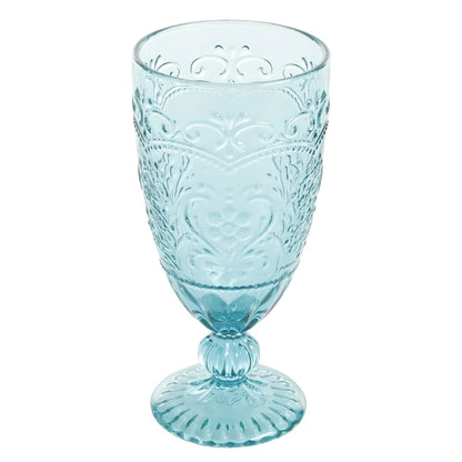 Amelia Teal Goblet Set of 4 Vintage Inspired Glasses Dishwasher Safe Elegant Drinkware Special Occasions and Everyday Use