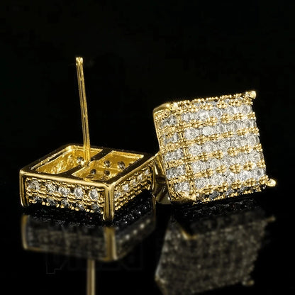 Huitan Women Men Stud Earrings Classic Square Shaped Ear Stud Piercing Sparkling Cubic Zirconia Daily Wearable Versatile Jewelry