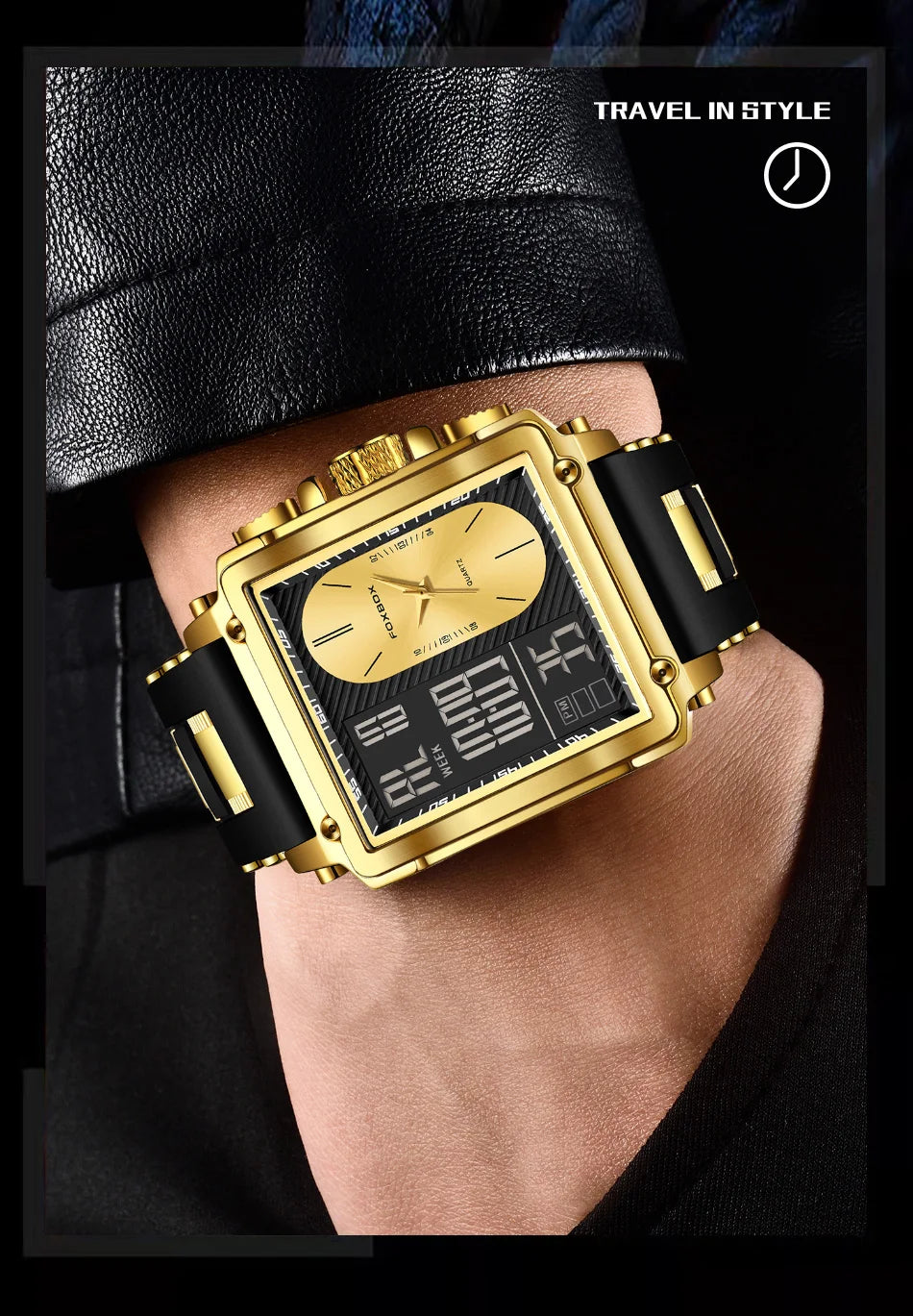 LIGE Fashion Men Quartz Wristwatches FOXBOX Top Brand Luxury Chronograph Square Digital Watch Men Casual Sports Waterproof Clock