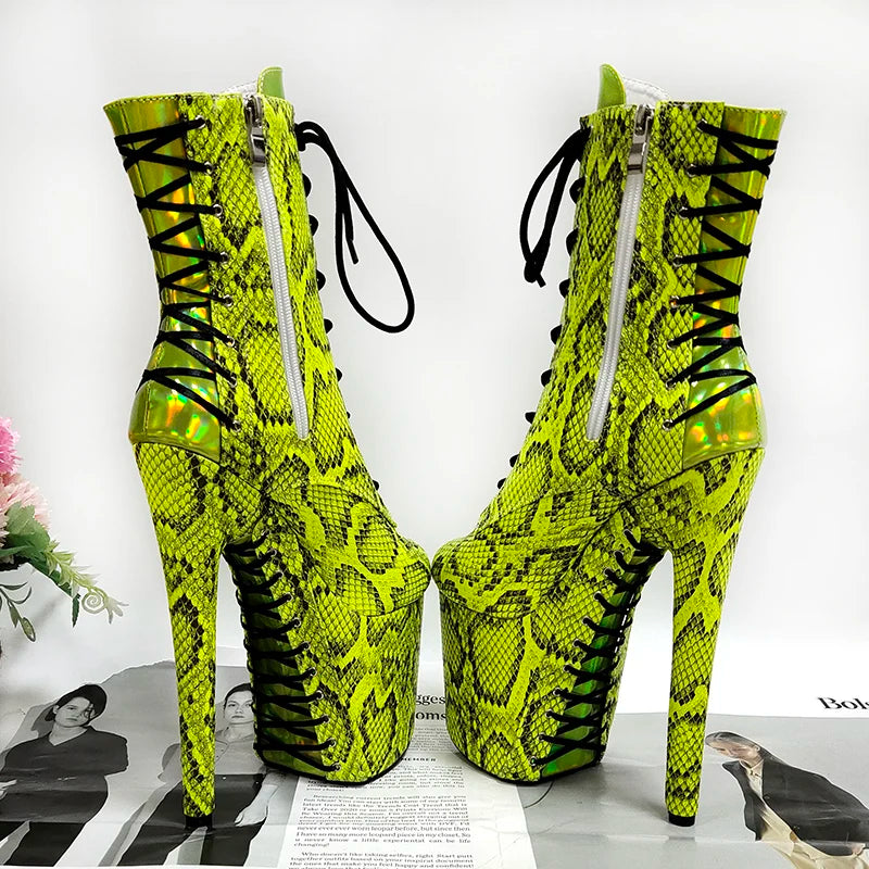 Clubbing gladiator Big Size Pole Dance Shoes Platform Ankle Boots 20cm Lace Up Stripper 8Inches High Heels Exotic  Sexy Fetish
