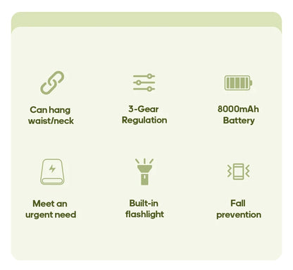 8000mAh Outdoor Waist Fan Portable Multifunctional Camping Fan Bladeless Hanging Neck Fan with Power Bank LED Lighting