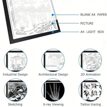 1pc A4 Digital Graphics Tablet: LED Light Box Pad for Writing, Painting, Drawing and Tracing - USB Electronic Art Copy Board