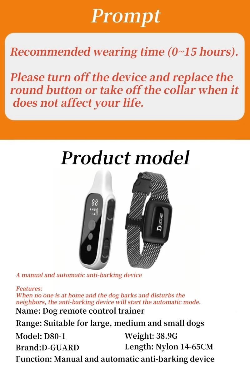 YHLC Electric Dog Training Collar Detachable Bark Rechargeable Anti Barking Shock Vibration Collar for All Dogs Pet