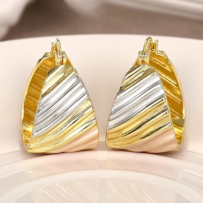 Huitan Metallic Style Wide Hoop Earrings for Women Fashion Female Party Girls Accessories Trendy Personality Jewelry Ear Rings