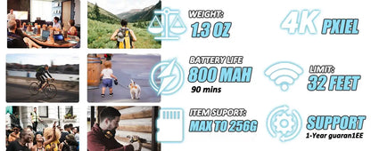 4K UHD Mini Vlog Camera Wireless WiFi Sports Action Camera Small Pocket Body Camcorder Photography Videography Portable Camera